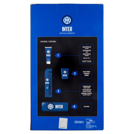 Inter Dentifricio menta 75 ml, Bicchiere, Spazzolino setole medie, Fan Bag